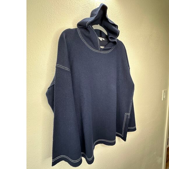 Elizabeth and James Navy with White Stitch Long Sleeve Hooded Sweater L - Picture 9 of 15